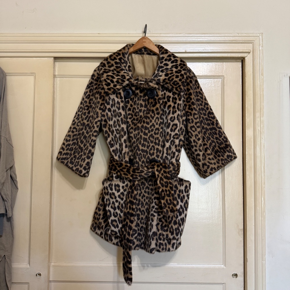 Leopard Print Faux Fur Women's Coat - Brown/Black - Picture 3 of 11